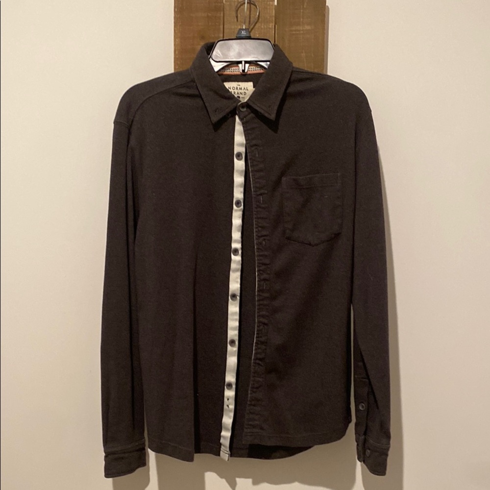 The Normal Brand Black Casual Button Down Shirt with Plaid Accent
